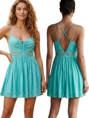 BCBGENERATION - 🔖NWT! Aqua Lace Trim Sundress - Size 4